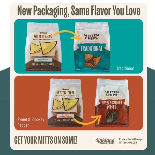 Updated Traditional and Sweet & Smokey Pepper Mitten Chips bags